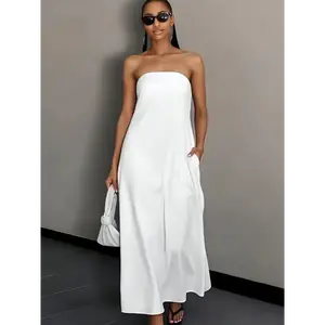 Women’s Outdoor Linen Wrap Dress – Backless Sleeveless Beach Maxi Dress for Summer, High-Waisted, Available in Two Colors: Linen Beige and Ivory