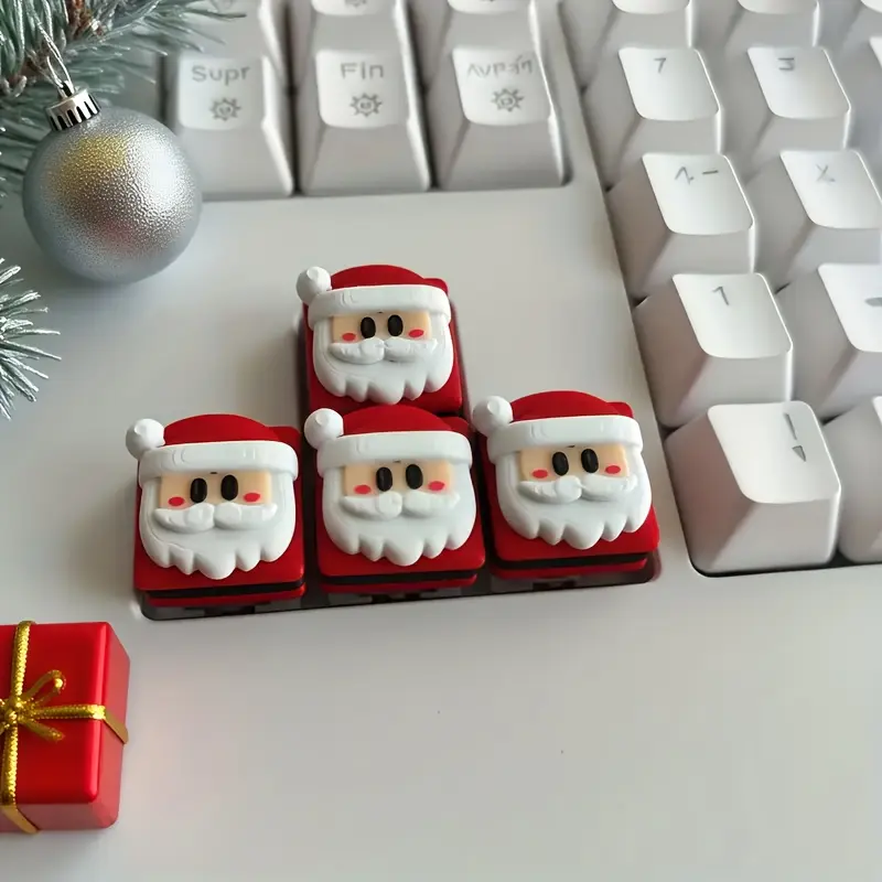 1pc/2pcs/4pcs Santa Claus Keycaps - Novelty Mechanical Gaming Keyboard Caps for Christmas! Perfect Holiday Decoration And Unique Christmas Gift for Friends, Family, Gamers, And Colleagues. Stylish Aesthetic Computer Additions, Christmas Decorations
