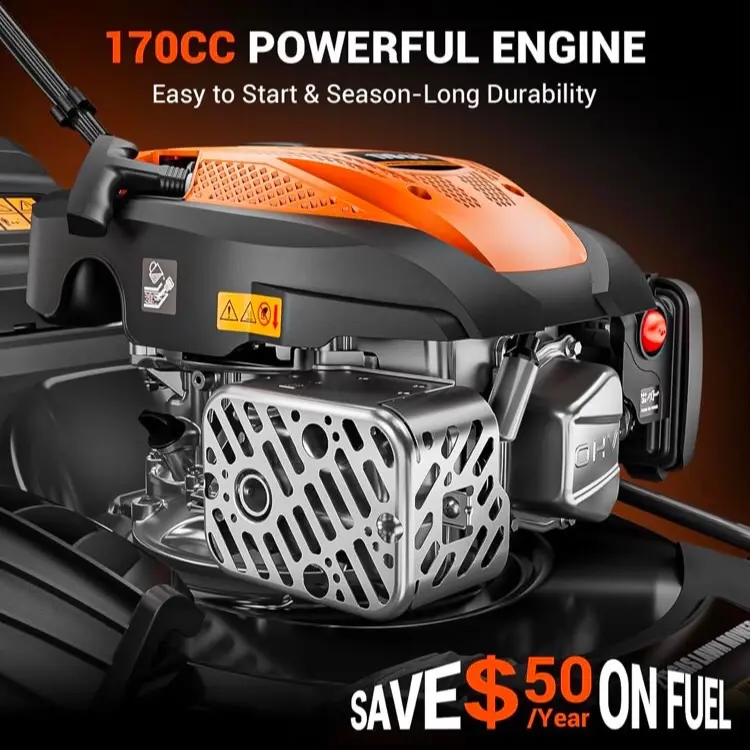 Self-Propelled Gas Lawn Mower, 170CC Engine, 3-in-1 Mulching, Bagging & Side Discharge, 7-Position Height Adjustment, Easy Lawn Care for Large Yards & Thick Grass