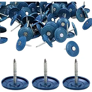 500 Pack 1 Inch Round Plastic Cap Galvanized Tar Paper Roofing Nails for House Wrap Fastening Foam Board Roofing Felt Insulation Film