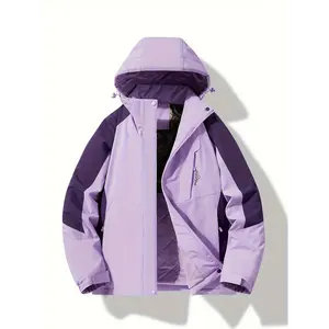Women'S Fall/Winter Sports Hooded Jacket, 100% Polyester, Non-Stretch Fabric, Regular Sleeve, Long Sleeve, Zippered, Waterproof, Windproof, with Color Block Detail, for Hiking & Outdoor Activities  aesthetic raincoat rain mate  raincoats sophie rain jacke