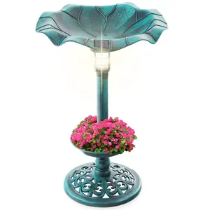 Best Choice Products Solar Lighted Pedestal Bird Bath w/ Planter, Integrated Panel