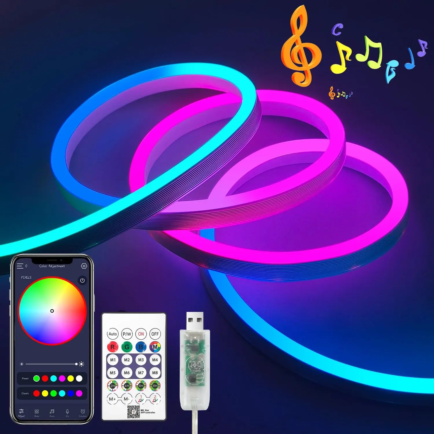 RGBIC LED Neon Light Strip, USB-Powered Waterproof LED Light Strip withRemote and App Control, Decor Light for Decorative Neon Accent Light, Smart LEDLighting, Multi Mode LED, LED Light Strips