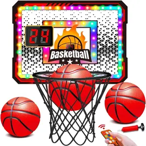 VATOS Basketball Hoop Indoor for Kids, Light up Basketball Hoops with 6 Color LED Lighting, Remote Controller, Scoreboard & 3 Balls, Over The Door Basketballs Game Toys Gifts for Kids 5-12 Boys Girls