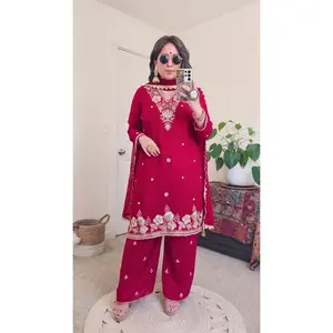 Premium Red Handwork Kurta Set, Lightweight Georgette Fabric