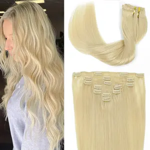 KEPHARE Clip in Hair Extensions Straight 100% Brazilian Real Human Hair 7pcs with 16 Clips Full Head Coverage Soft Lace Double Wefts