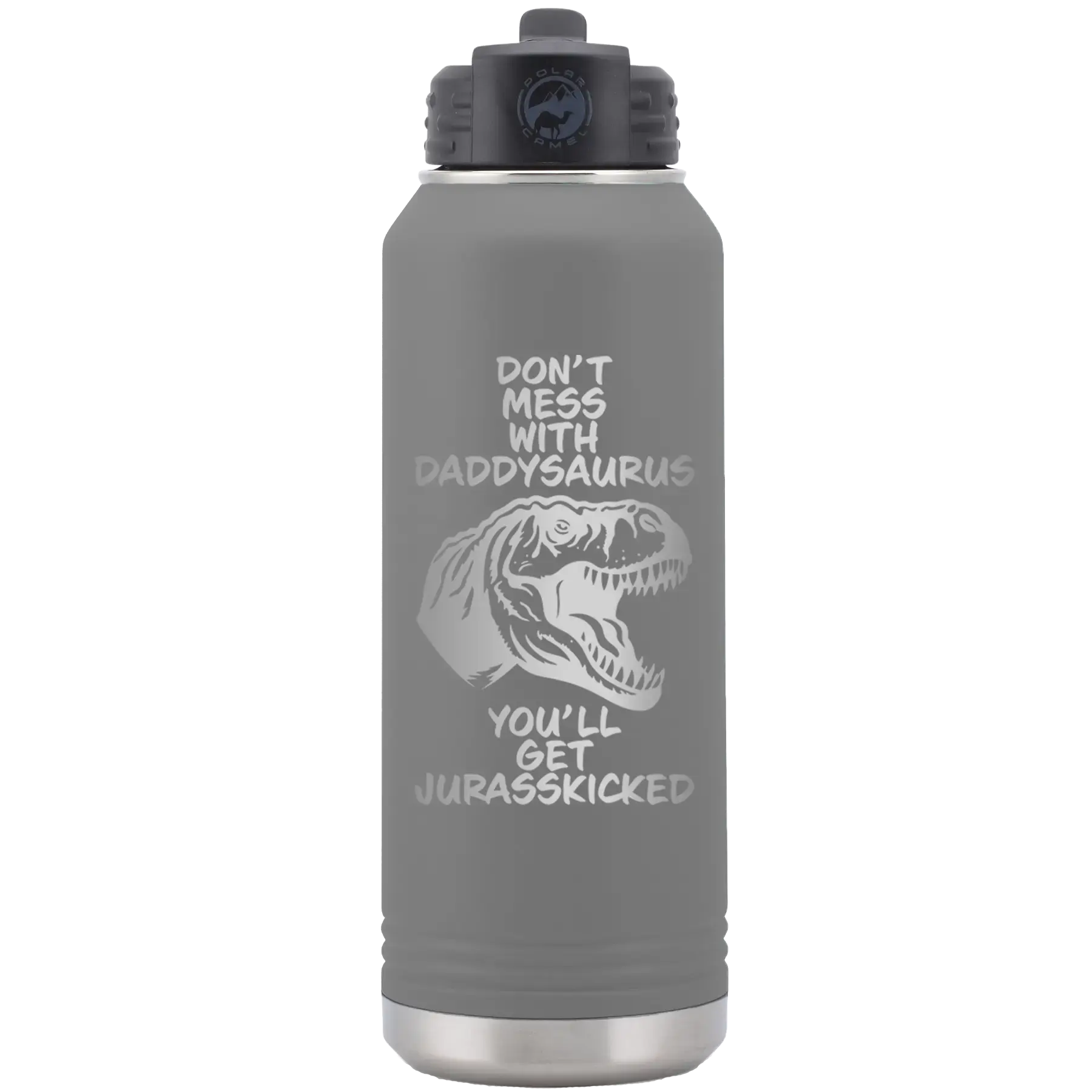 Personalized Daddysaurus 32 oz Water Bottle - Dark Gray