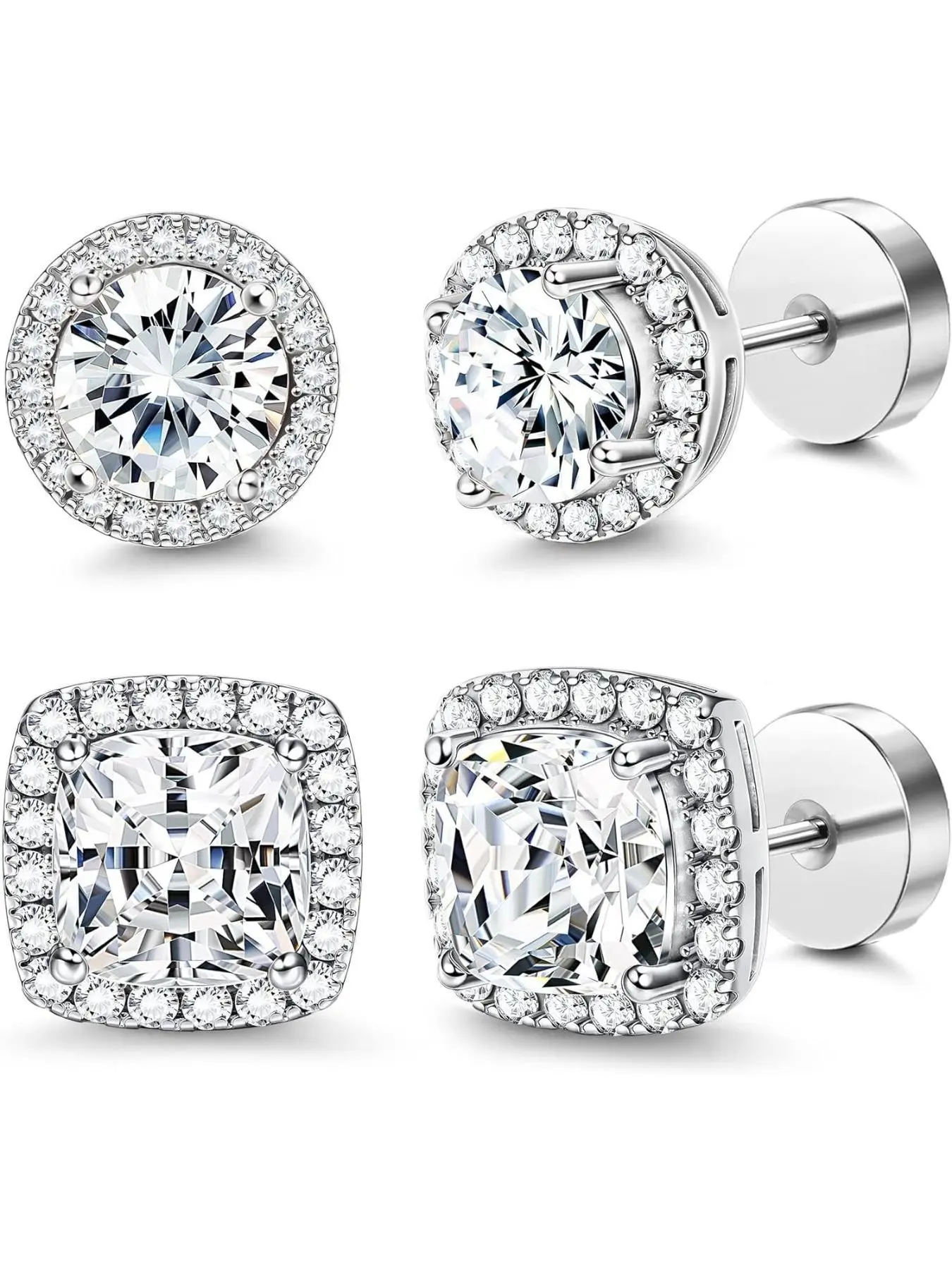 Flat Back Round Square Stud Earrings for Men Women Large Big Cubic Zirconia Stud Earrings Cz Earrings Mens Earrings Flatback Earrings High Quality Earrings Earrings Studs Earrings Jewelry Earrings Set
