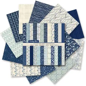 12x12 Scrapbook Paper, 24 Sheets/24 Designs  Blue Scrapbook Paper Set, Double Sided Garden  Floral Decorative Craft Paper For DIY Card Making Photo Album Journal Decor