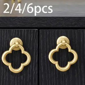 Set of 2/4/6/8/10 floral pattern cabinet handles, single-hole gold cabinet handle, circular handle for kitchen cabinets, suitable for wardrobes, cabinets, drawers, dressing tables, closets, cabinets, kitchens, home bedroom hardware decoration