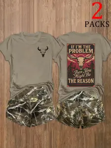 Women's Casual Summer Set, Leopard Cow Print Design, Loose-Fit Short Sleeve Top & Shorts Combo, Perfect for Daily Wear