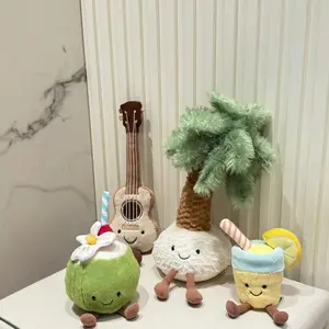 *JC Kawaii Coral Coconut Lemon Plush Toys Doll Coconut Soft Decor Guitar Plush Soothing Bedroom Companion Decor Exquisite Gifts