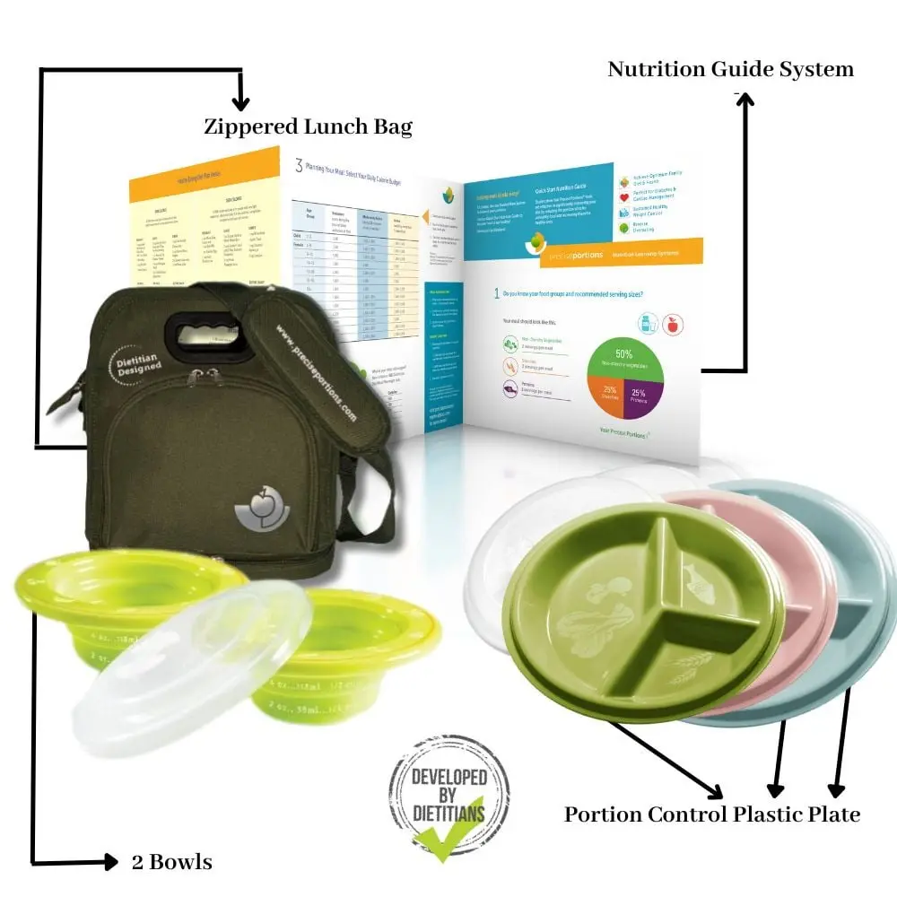 Precise Portions Portion Control 3 Plates & 2 Bowl, for Weight Loss, Nutrition Guidance Cards, Dieting and Healthy Living