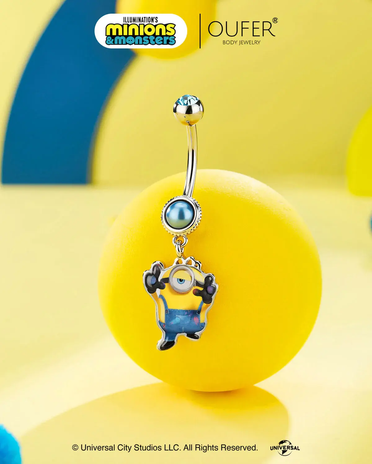 MINIONS × OUFER James Camera Licensed Minions Belly Button Ring, 316L Stainless Steel Navel Piercing Jewelry, Cute Cartoon Minion Dangle Belly Ring for Women Body Piercing