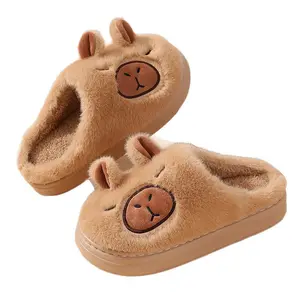 Men And Women Couple'S Anti-Slip Indoor Warm Plush Slippers for Home, Featuring Cartoon Capybara Design for Winter Holidays