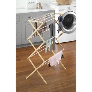 Whitmor Foldable Clothes Drying Rack: 3 Tier Laundry Drying Rack, Collapsible Drying Rack Clothing, Portable Space Saving Clothing Rack for Indoor Outdoor, 17.0“ L x 29.5” W x 43.5“ H, Wood