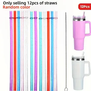 12-Pack Colorful Reusable Straws with Cleaning Brush, Plastic Reusable Straw, Durable PP Material, 9 Inch & 12.4 Inch, Perfect for Stanley Cups, Water Bottles, Parties, Drinking Straw