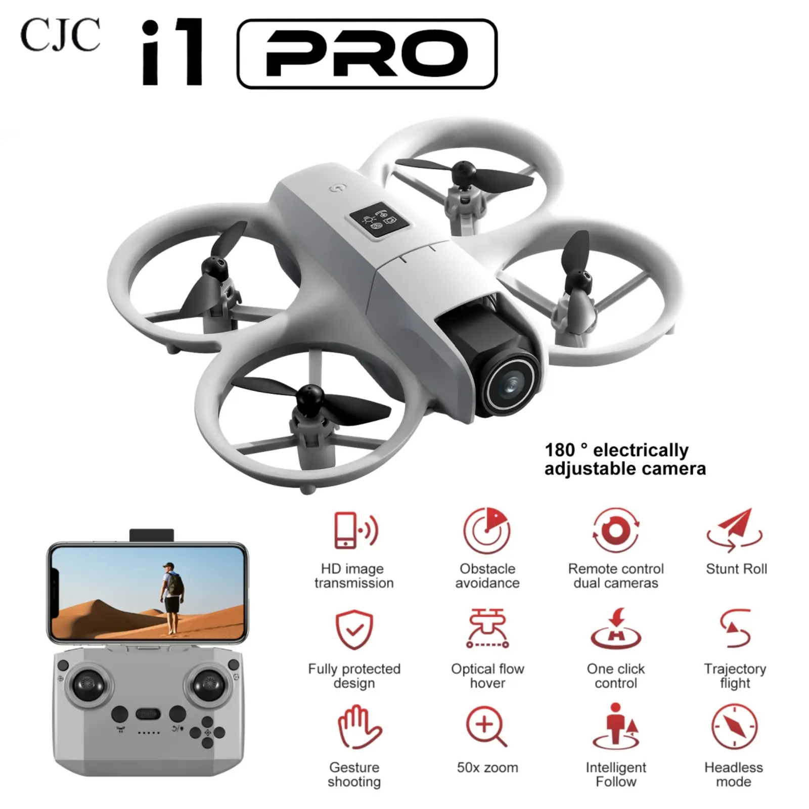 CJCMALL i1 PRO Mini Drone Camera Quadcopter - Novice-Friendly Beginner Drone with Remote, Micro SD Support, Live View, Video Recording & Accessories for Photography, Drone Camera Drones, Quadcopter Drones