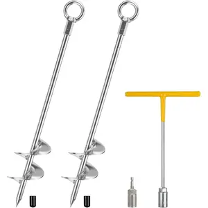 Ground Anchors Heavy Duty, 2 Pack Fully Welded Solid Steel Ground Anchors Screw in with 2.9" Spiral , Trampoline Earth Stakes Auger Anchors for Sheds, Mobile , Tent, Swing Set