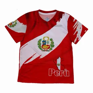 Perú  aficionado Soccer Jersey - White with Blue Trim and National Flag Design