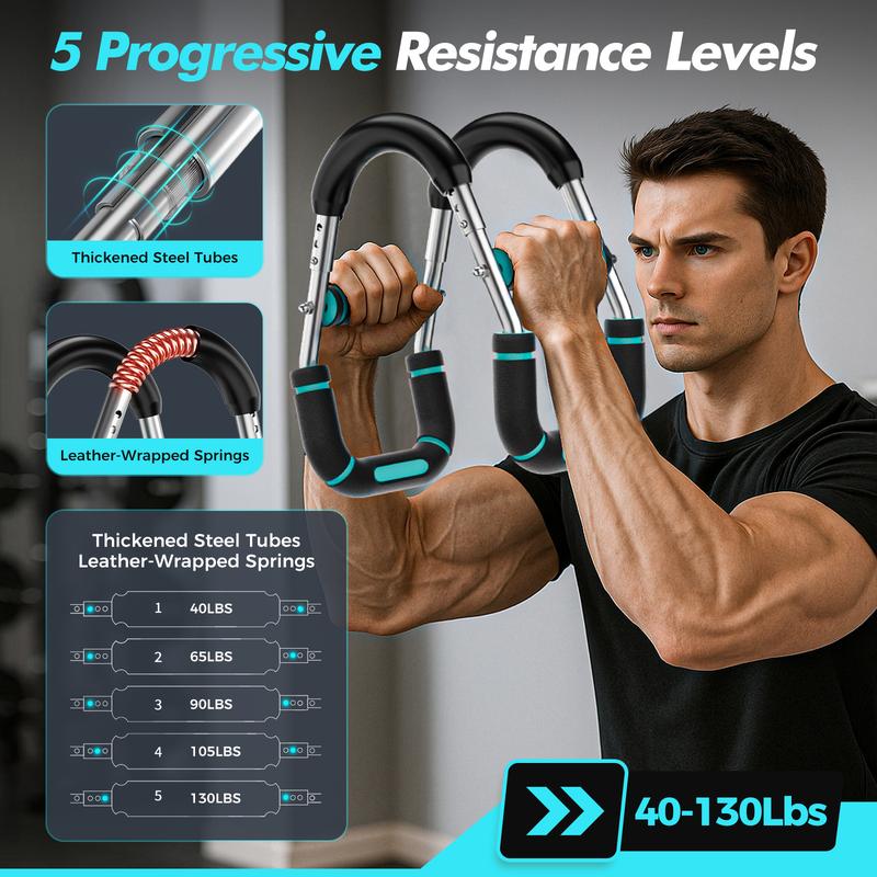 Twister Arm Trainer, Adjustable 5 Resistance Levels (40-130 lbs) Chest & Arm Workout Equipment for Men & Women, Ergonomic Home Gym Strength Trainer with Anti-Slip Handles & Carry Bag detachable design fitness