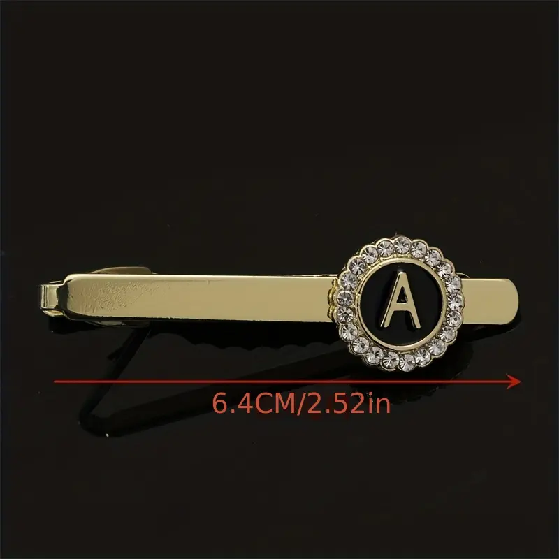 New Round Rhinestone Men'S French Suit Tie Clip 26 Styles English Letter Shirt Clip Accessories Tie Clip Tie Accessories Christmas Gift for Boyfriend, Husband, Perfect Christmas Gift for Men