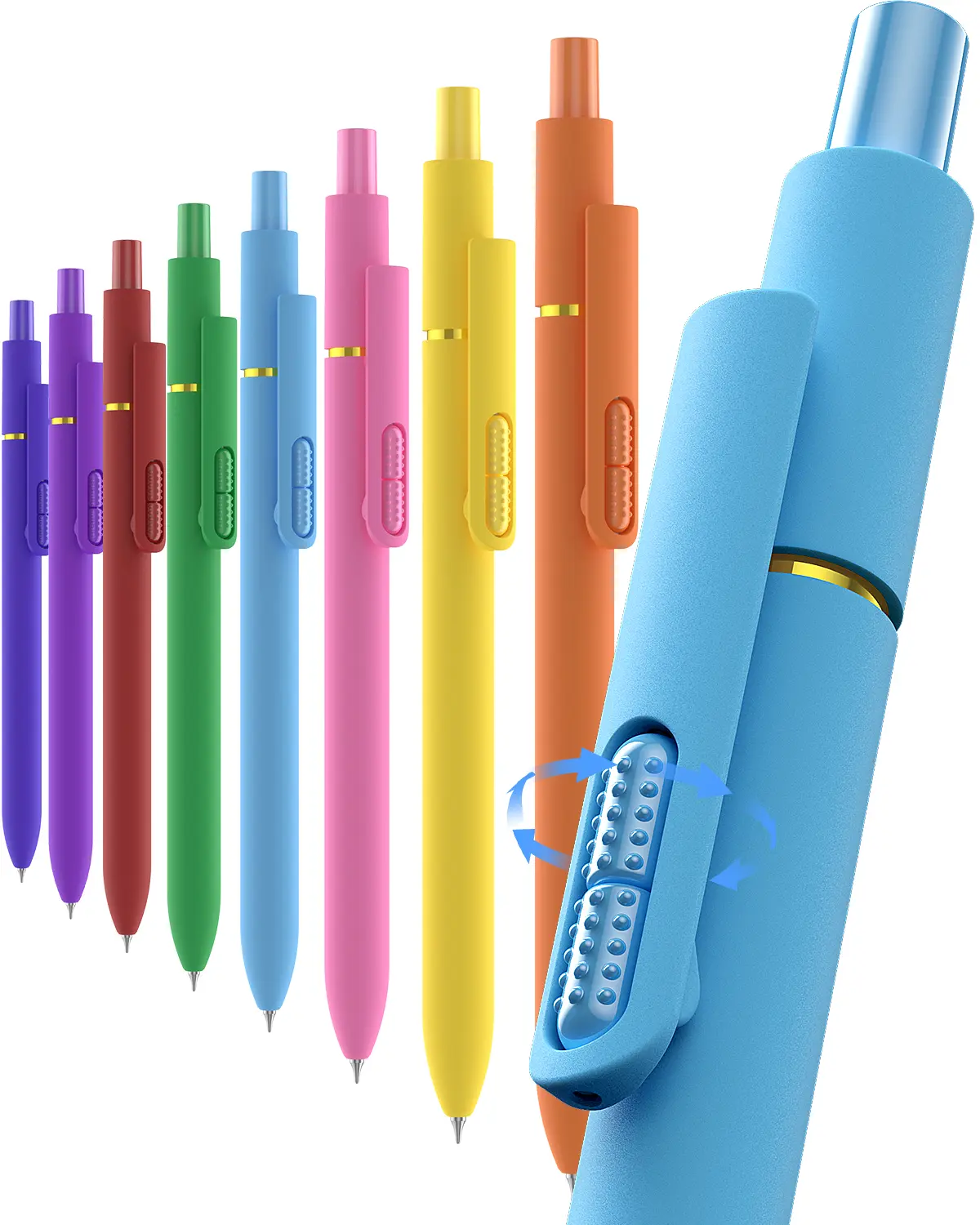 8Pcs Dopamine Hues Fidget Pen Set, 0.5mm Fine Tip Twin-Ball Retractable Gel Pens, Quick-Dry Smooth Write, Rubber Grip Stress-Relief Aesthetic Office Stationery for School