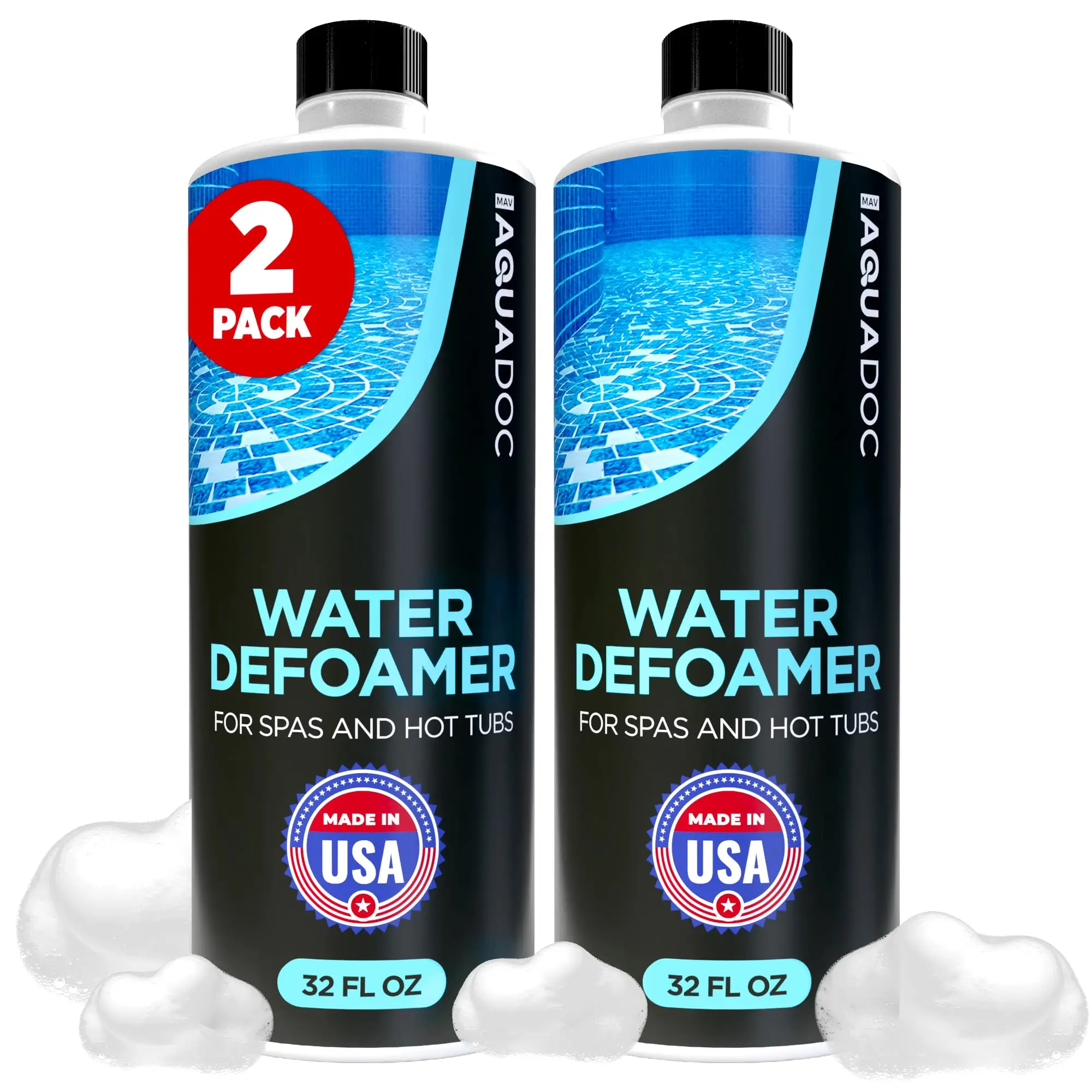 AquaDoc Spa Defoamer (2 Pack, 32 fl oz Total) - USA Made Fast Action Foam Control Solution, Spa Maintenance Formula for Hot Tub Owners to Add 1-3oz to Hot Tub Water