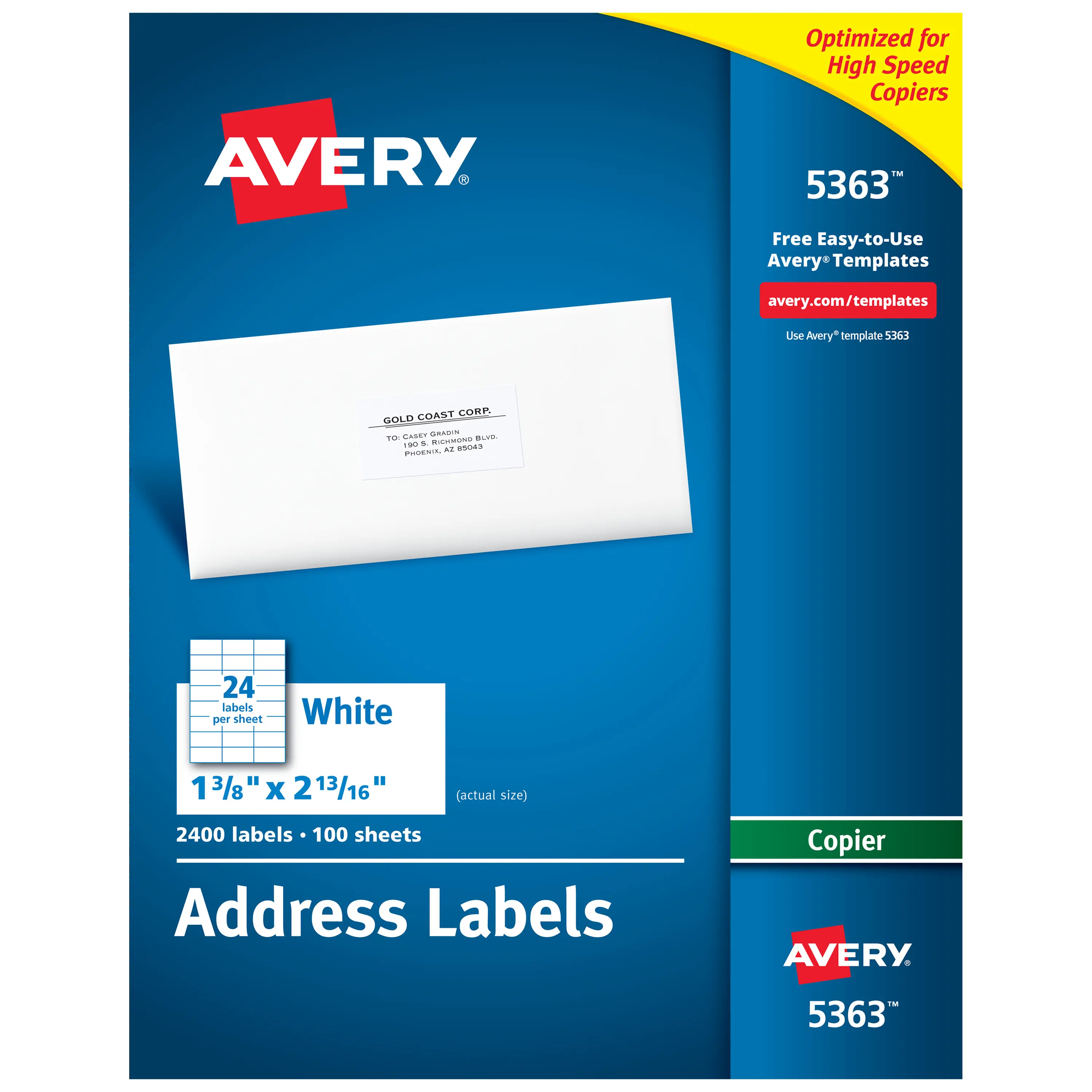 Avery Printable Personalized Address Labels for Copiers, 1-3/8" x 2-13/16", White, 2400 Blank Mailing Labels (05363)