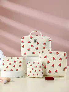 Large Capacity Watermelon Print Makeup Bag Travel Organizer Set, Stores Brushes Skincare Cosmetics, Perfect for Women Girls Gym Vacation