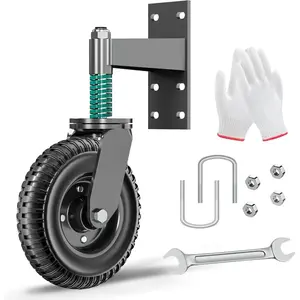 Gate Wheel, Heavy Duty 8-Inch Spring- Gate Wheels for Wooden & Metal Tube Gates, 700 lbs Capacity Caster with 360? Rotation, Includes Mounting Hardware