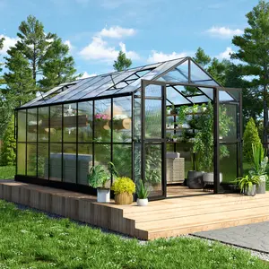 Amerlife Polycarbonate Greenhouse Double Swing Doors 5.2FT Added Wall Height, Walk-in Large Aluminum Greenhouse Sunroom Winter Greenhouse for Outdoors