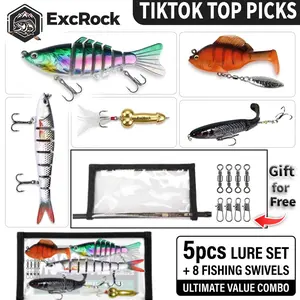 EXCROCK 5 PCS EASY CATCH Fishing Lure Kit with Premium Waterproof Transparent PVC Rod Wrap, for Freshwater Saltwater, Fishing Lure Set with Pre-Rigged Jig Head Soft lures,  whopper ploppers, Sleeper Gill, Jointed Swimbaits, fishing swivel snap, for bass