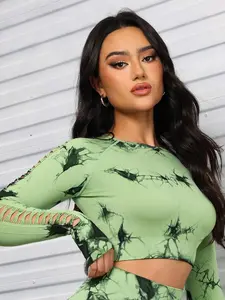 Women's Tie Dye Print Thumb Hole Crop Tee, Casual Long Sleeve T-shirt for Daily Wear, Ladies Clothes for All Seasons, Top