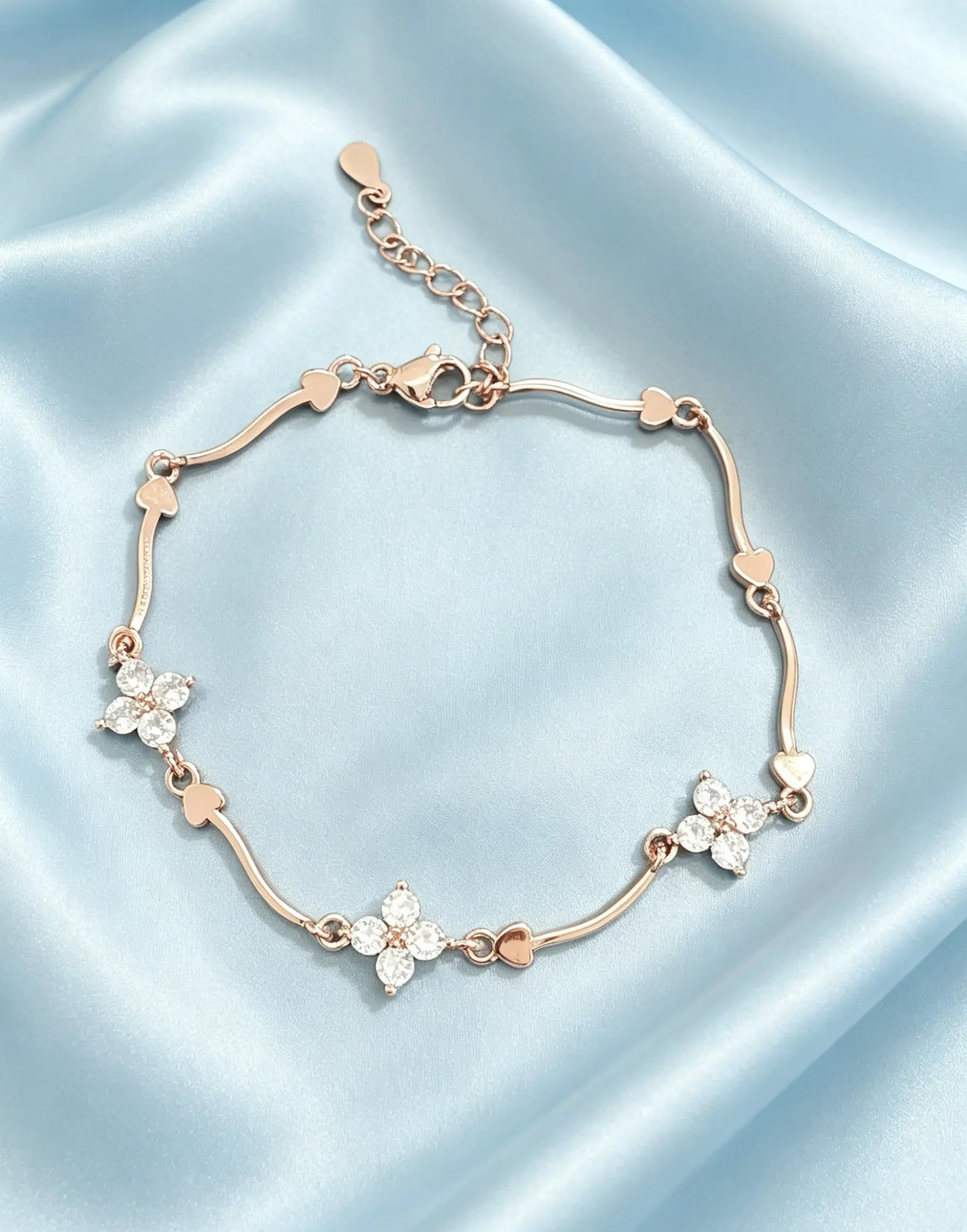 Women's Rose Gold Dainty Floral Flower-Shaped Crystal Adjustable Slide Bracelets & Bangles - For Stacking, Minimalist Everyday Costume Jewelry, Perfect Gift, Bracelet Stacking, Flower Design Bracelet, Dainty Gold Plated