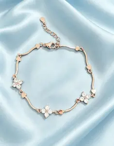 Dainty Rose Gold Flower Cubic Zirconia Bracelet, Adjustable Minimalist Jewelry for Women, Perfect Everyday & Gift