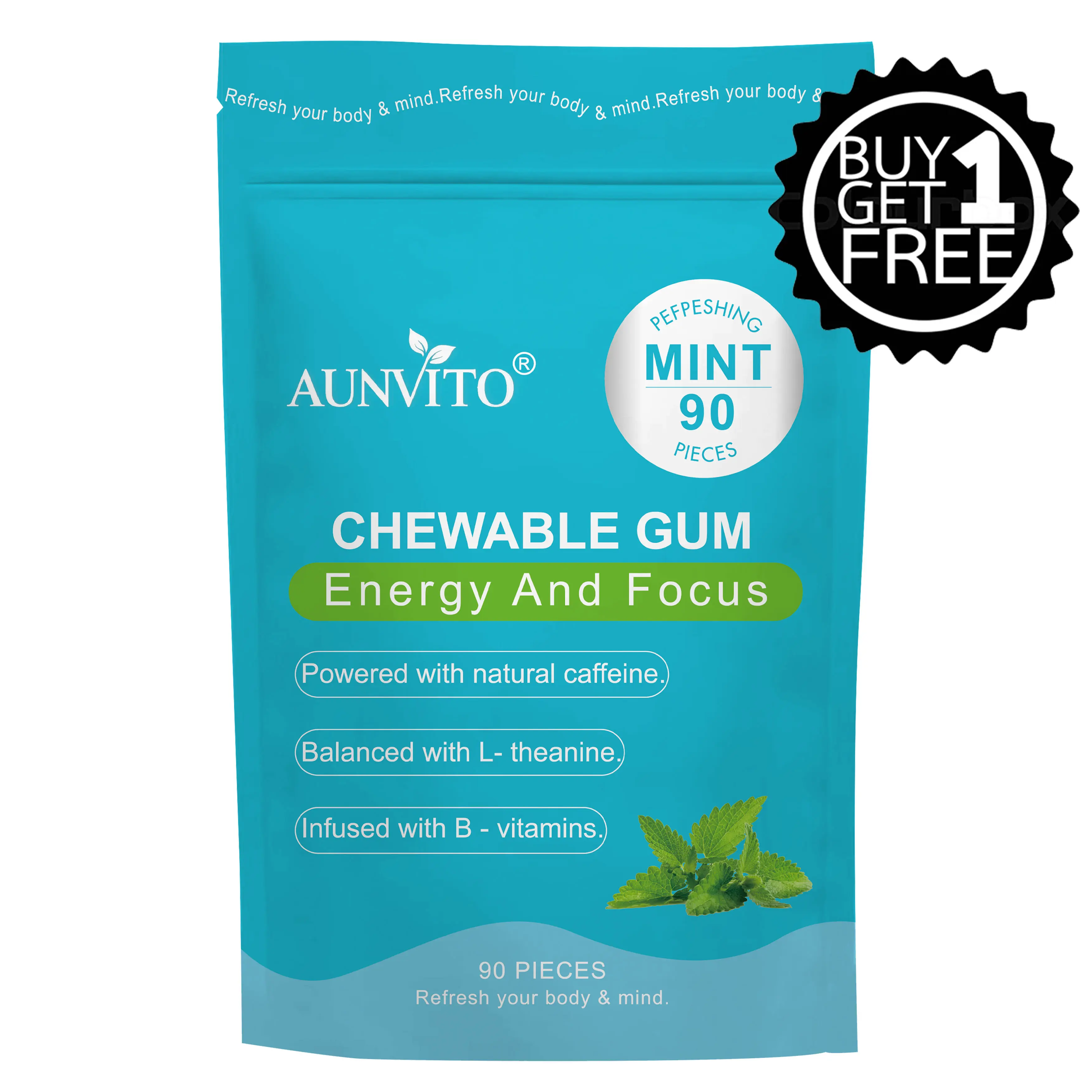 [BUY 1 GET 1 FREE] New Energy Caffeine Mints,Sugar Free with L-theanine + Natural Caffeine,Vitamin B12 & B6 - Nootropic Supplement for Energy and Focus(1Pack-90 Count）