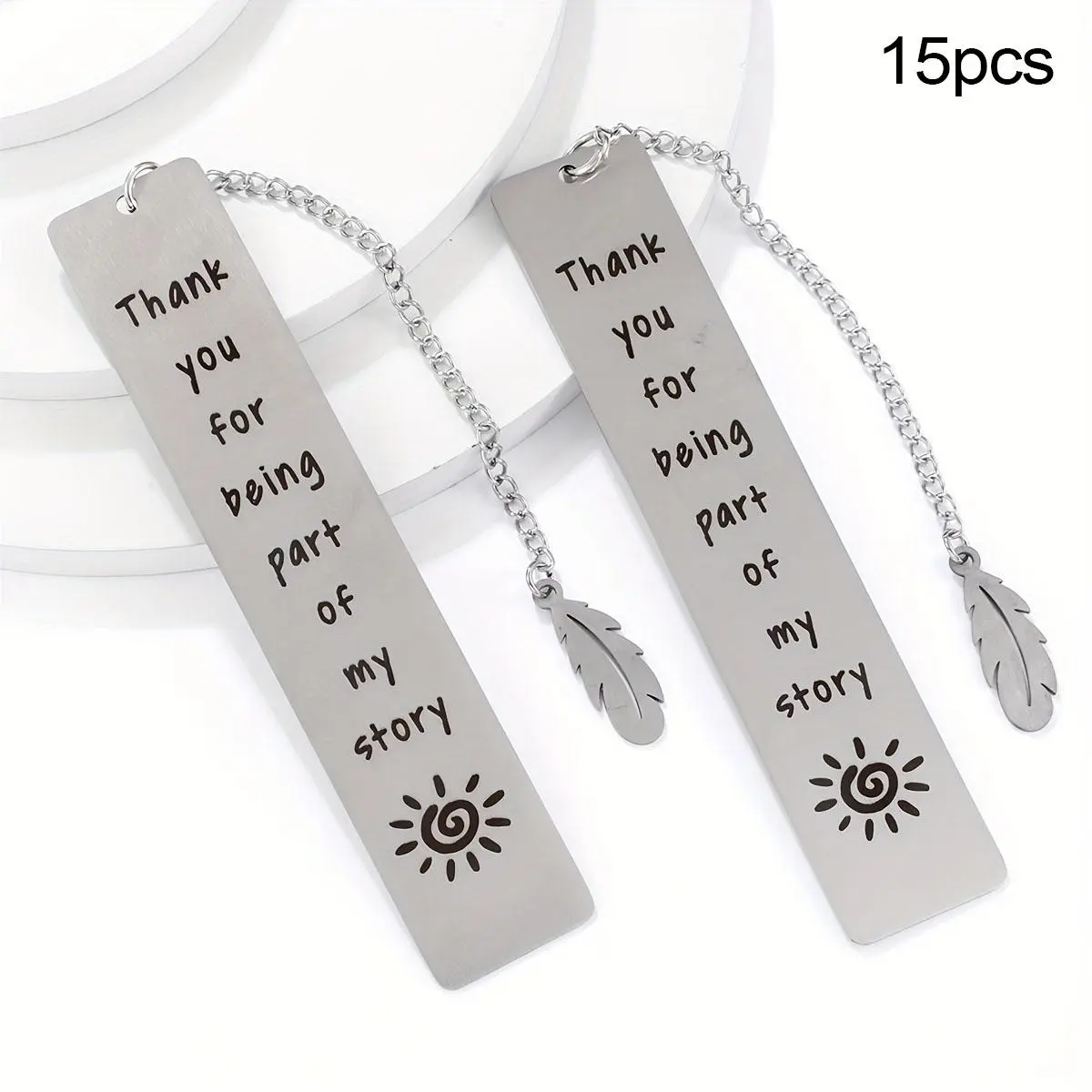 Stainless Steel Bookmark with Leaf Pendant, 15pcs/set Engraved Metal Page Marker, Metal Bookmarks for Crafting, Gift for Students and Teachers