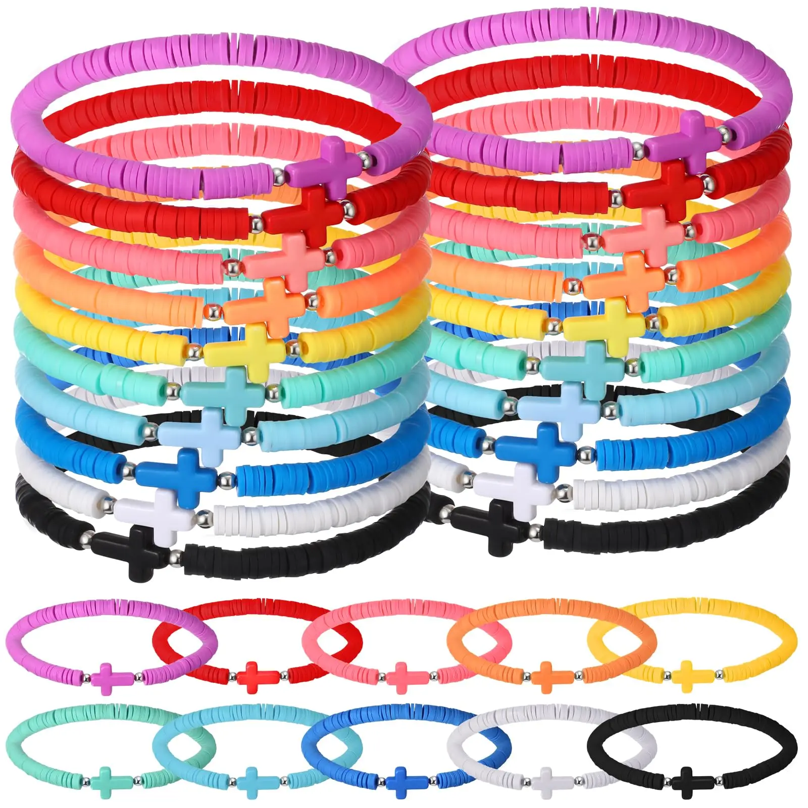 30pcs Rainbow cross bracelet