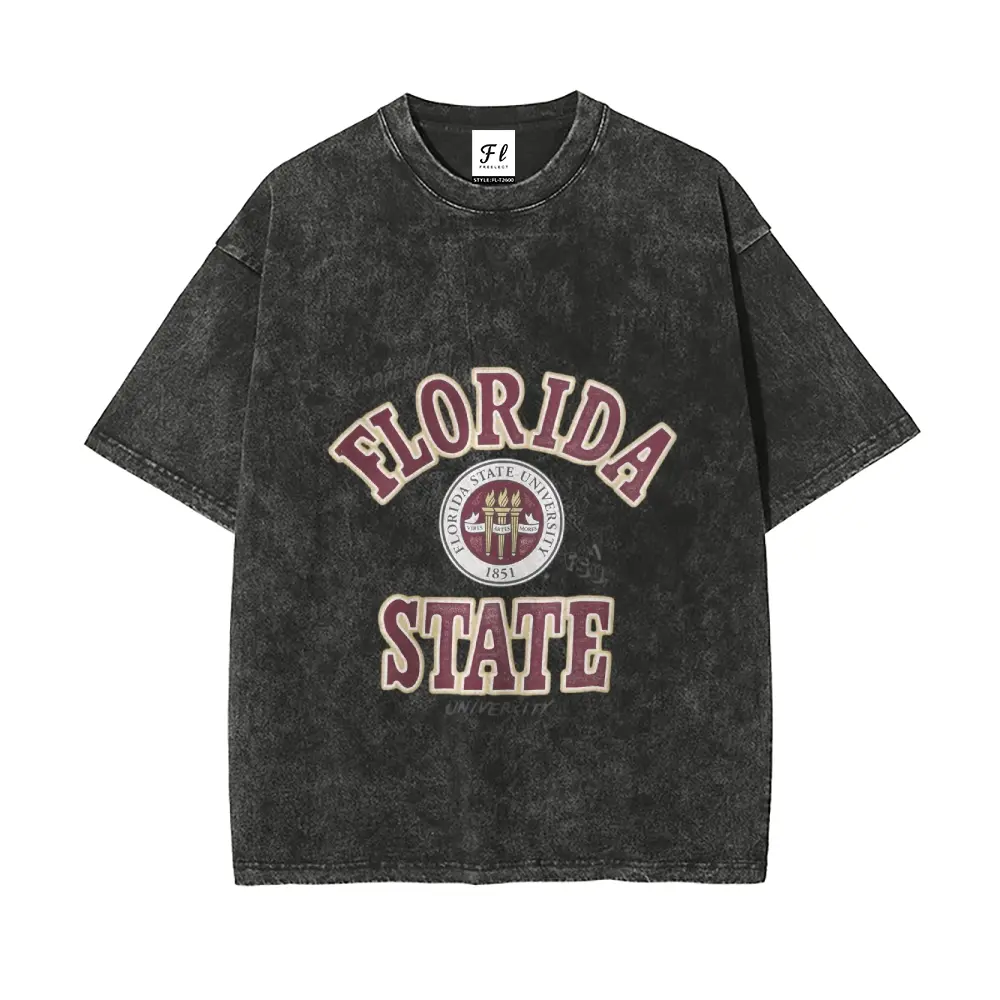 Vintage Washed Florida State Seminoles T-Shirt | Black Acid-Washed FSU Collegiate Graphic Tee | Retro Game Day Streetwear Casual Top