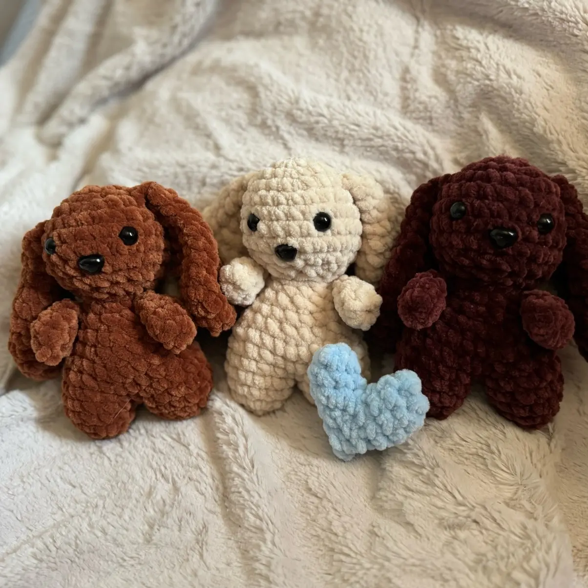 Small Crochet Bunny Plush Holding Blue Heart