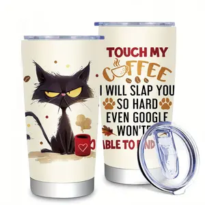 Funny Cat Lover Gift 20oz Tumbler, Touch My Coffee I Will Slap You Quote, Sarcastic Travel Mug for Women Men, Vacuum Insulated Stainless Steel Cup, Novelty Birthday Office Gag Present