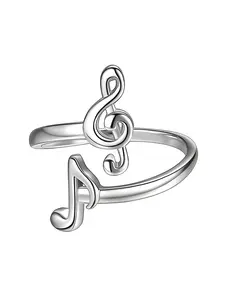 Women's Elegant Sexy 925 Silver Plated Music Symbol Open Ring, Nickel-Free Simple Style Casual Fashion Finger Ring, Anti-Allergy Daily Wear Gift Jewelry Fashion Rings