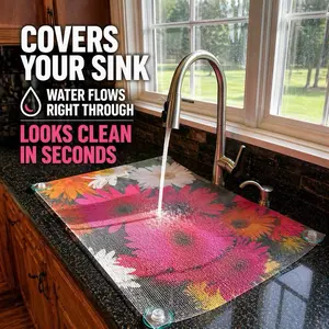 Adjustable Sink Cover for Clean Look in Seconds Water Flows Through Perfect for Kitchen Organization and Pet Deterrent.