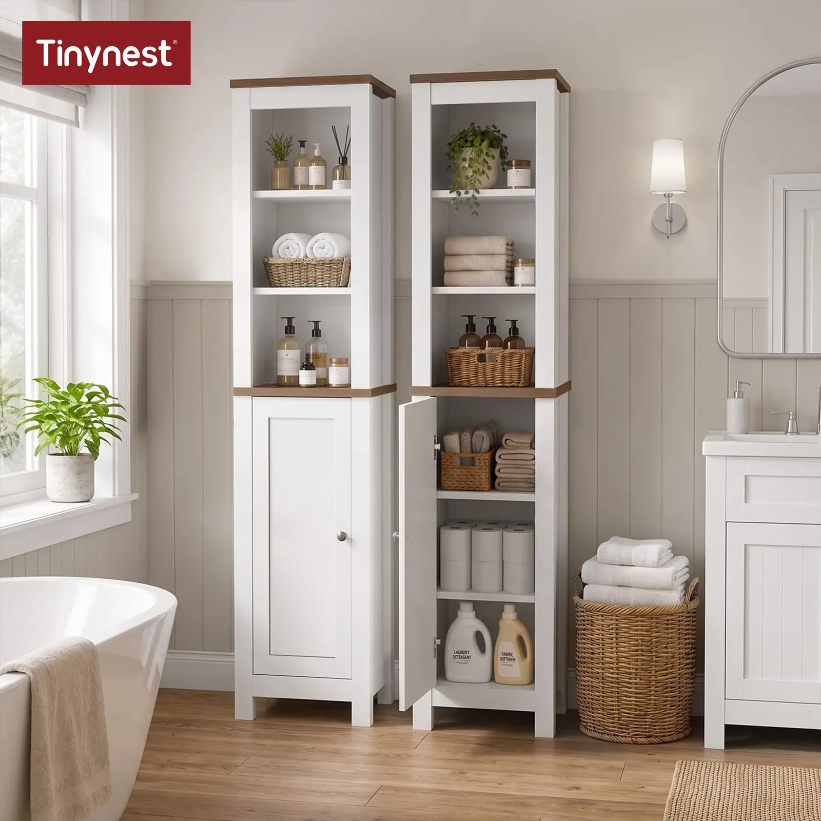 Slim Storage Cabinets, Farmhouse Wood Corner Floor Bathroom Cabinet With Adjustable Shelves & Doors, 66.1 inch Tall Rustic Narrow Toilet Paper Storage Holder, Closet Organizer For Small Spaces, Kitchen, Entryway, Living Room, Bedroom, Entryway