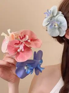 1 fabric orchid petal imitation pearl hair clip for women, elegant flower clip for daily wear, beach vacation and photography, high-quality design