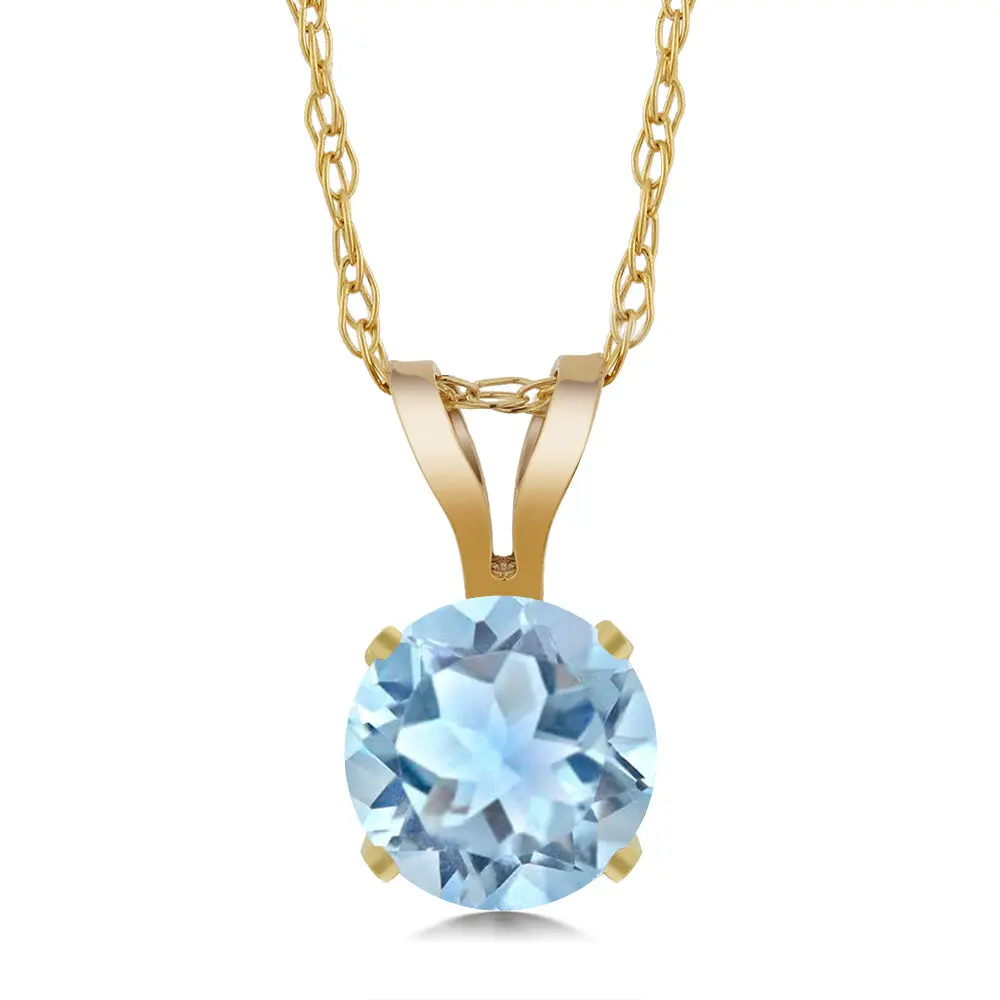 14K Yellow Gold 5MM Round Gemstone Birthstone Pendant Necklace | Gold Necklace For Women | With 18 Inch Gold Chain