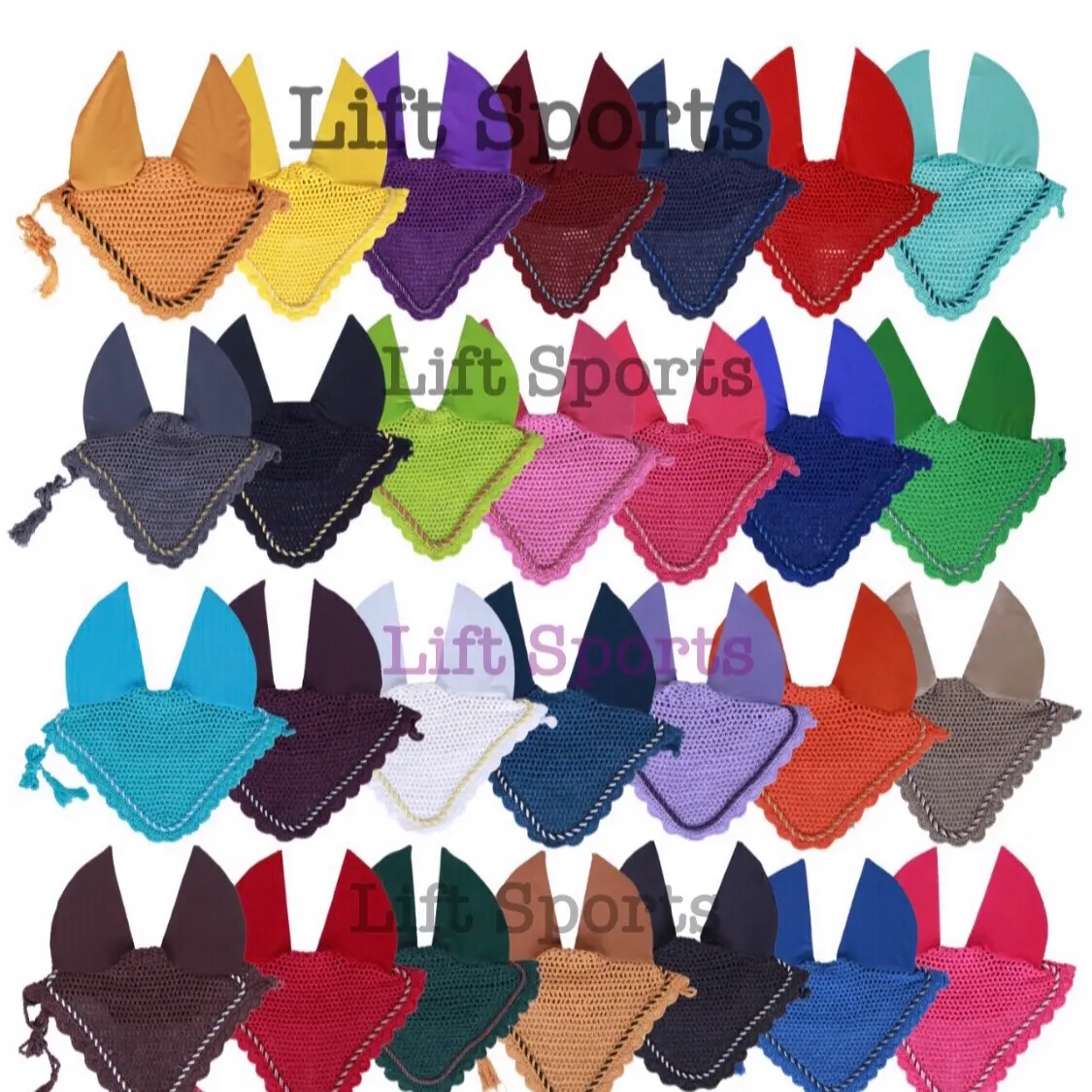 Full/Cob/Pony 27 Colors Horse Ear Bonnet Net Fly Veil Mask Crochet
