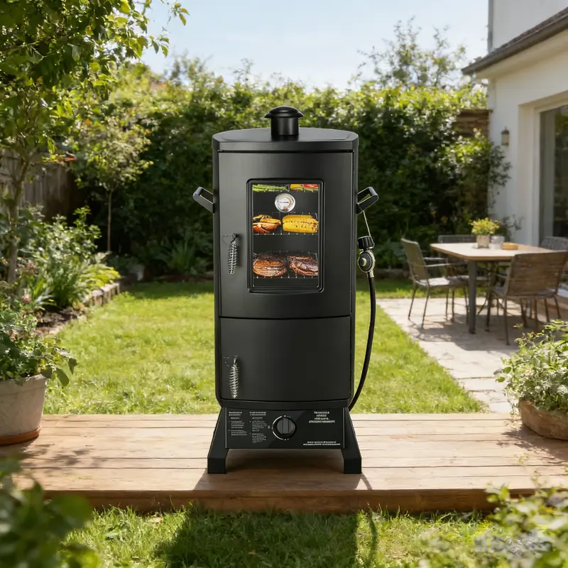 MBY Vertical Propane Smoker set with Cover, BBQ Smoker Grill, Three Removable Smoking Shelves, Temperature Control, Alloy Steel