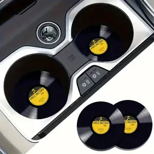 2 Retro Vinyl Record Style Eva Cup Mats, 2.75 Inch Non-Slip Drink Pads, Car Interior Accessories, Ideal Holiday Gift